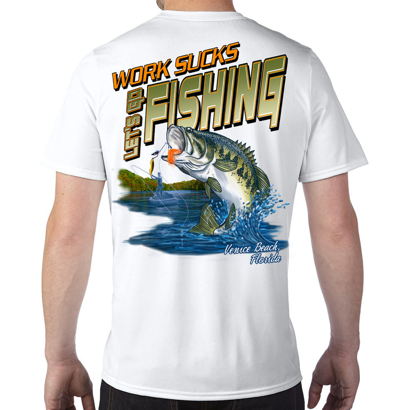 Venice Beach, FL Work Sucks, Let's Go Fishing Performance Tech T-Shirt